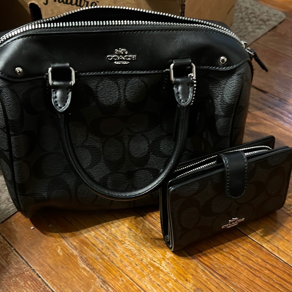 Coach black leather with matching wallet